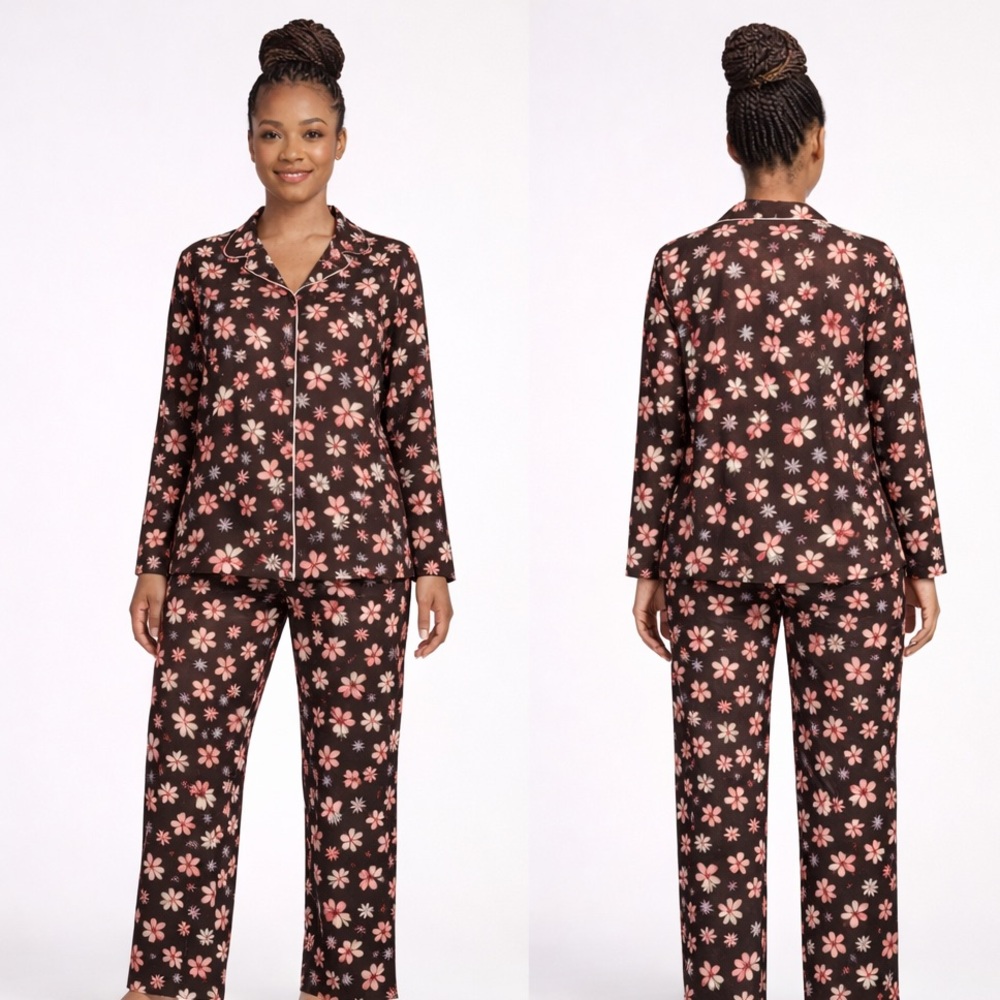 Flora by Flora Nikrooz NWT Floral Pajama Set Chocolate & Pink Women